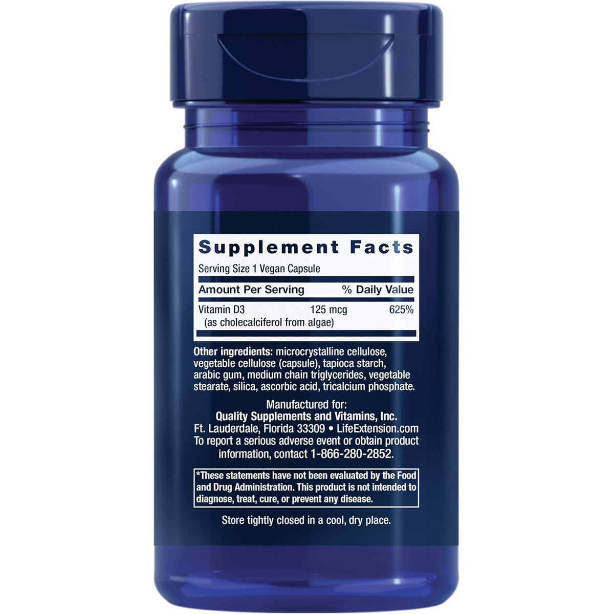 Life Extension Vitamina D3 Vegana 125 Mcg 60 Cápsulas