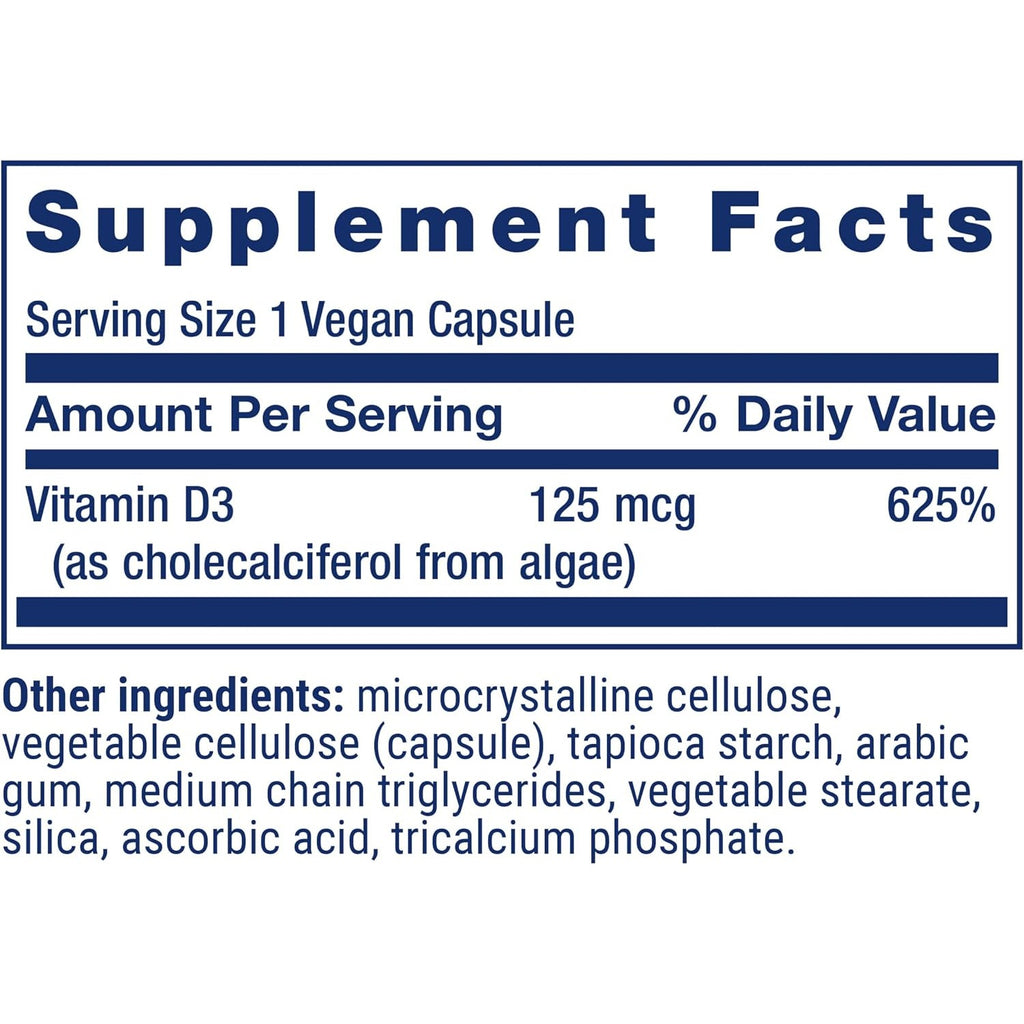 Life Extension Vitamina D3 Vegana 125 Mcg 60 Cápsulas