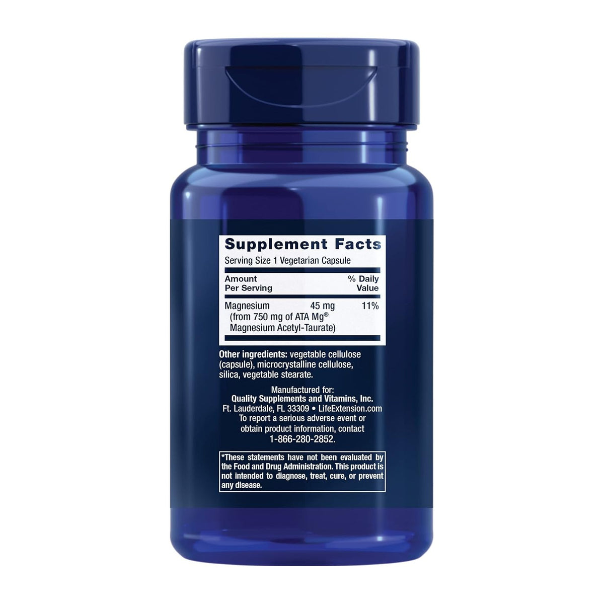 Life Extension Calm-Mag Acetil Taurinato de Magnesio 30 Cápsulas Vegetales