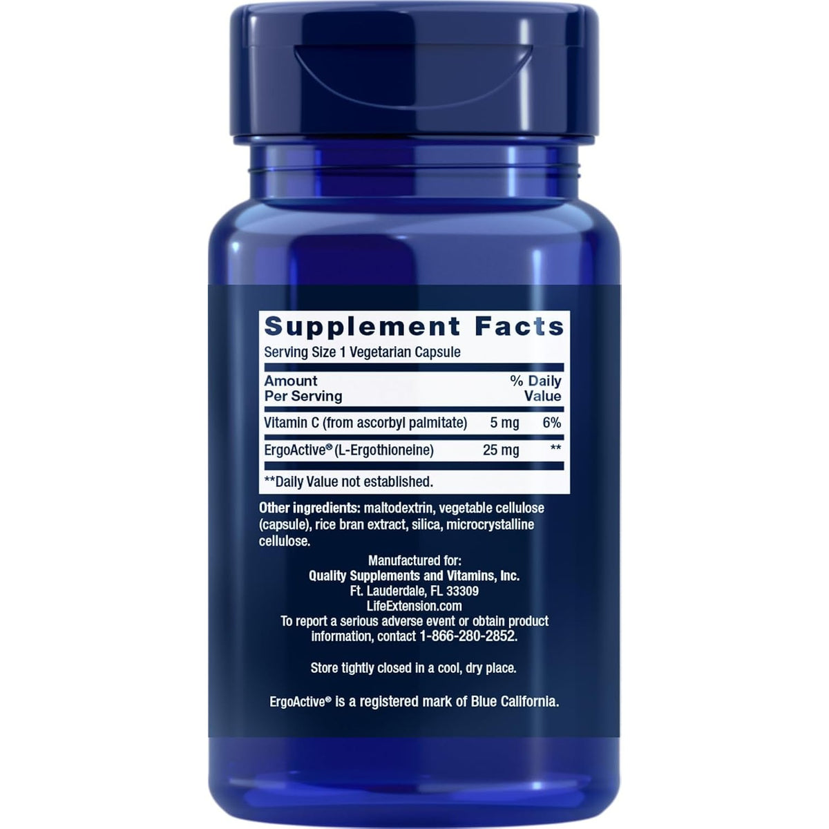 Life Extension Mega L-Ergotioneína 25 mg 30 Cápsulas Vegetales