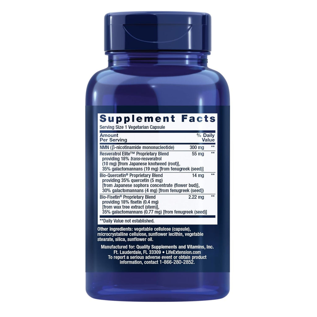 Life Extension Optimized NAD+ Cell Support NMN con Resveratrol Elite 300 mg 30 Cápsulas Vegetales