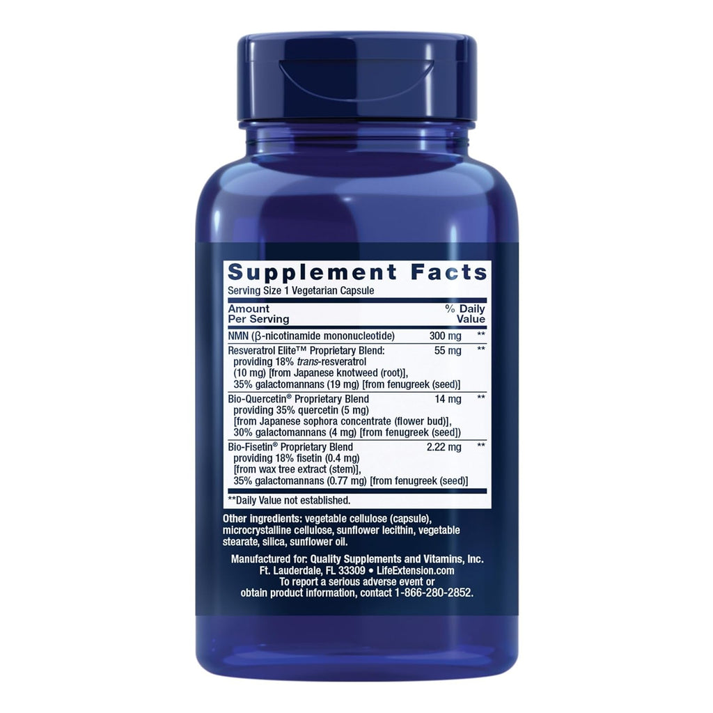 Life Extension Optimized NAD+ Cell Support NMN con Resveratrol Elite 300 mg 90 Cápsulas Vegetales