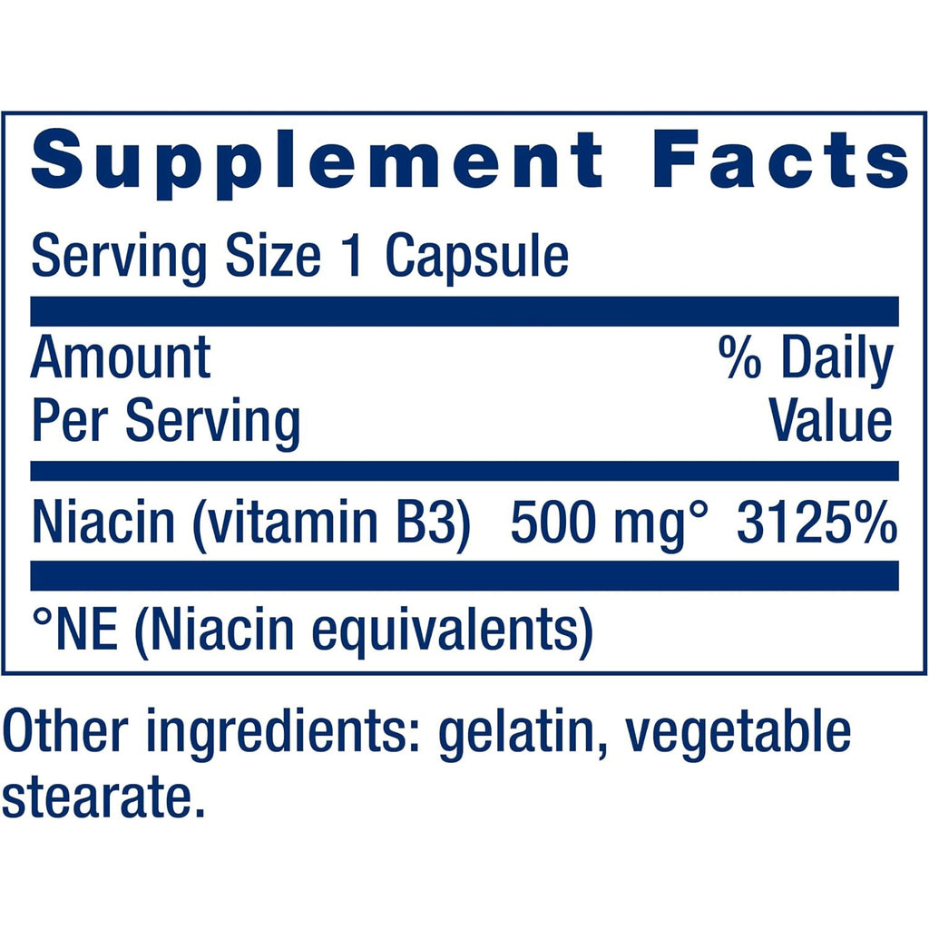 Life Extension Vitamina B3 Niacina 500 mg 100 Cápsulas