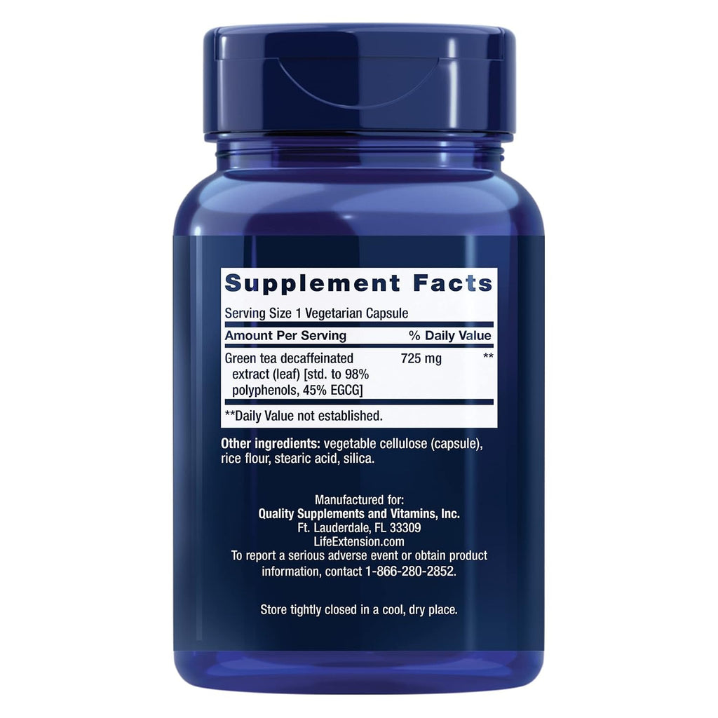 Life Extension Mega Extracto de Té Verde Descafeinado 725 mg 100 Cápsulas Vegetales