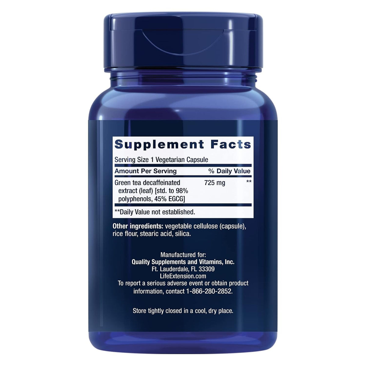 Life Extension Mega Extracto de Té Verde Descafeinado 725 mg 100 Cápsulas Vegetales