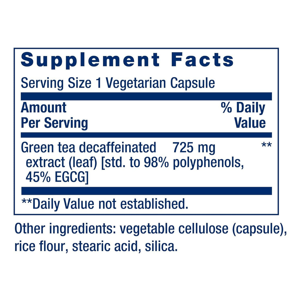 Life Extension Mega Extracto de Té Verde Descafeinado 725 mg 100 Cápsulas Vegetales