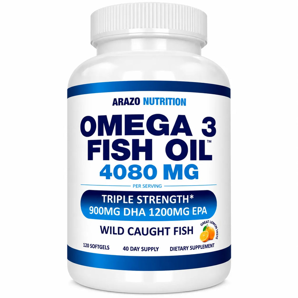 Arazo Nutrition Omega 3 Fish Oil | 120 Cápsulas Blandas | 2250 mg de Omega 3 | EPA y DHA | Salud Cardiovascular | Suplemento Alimenticio