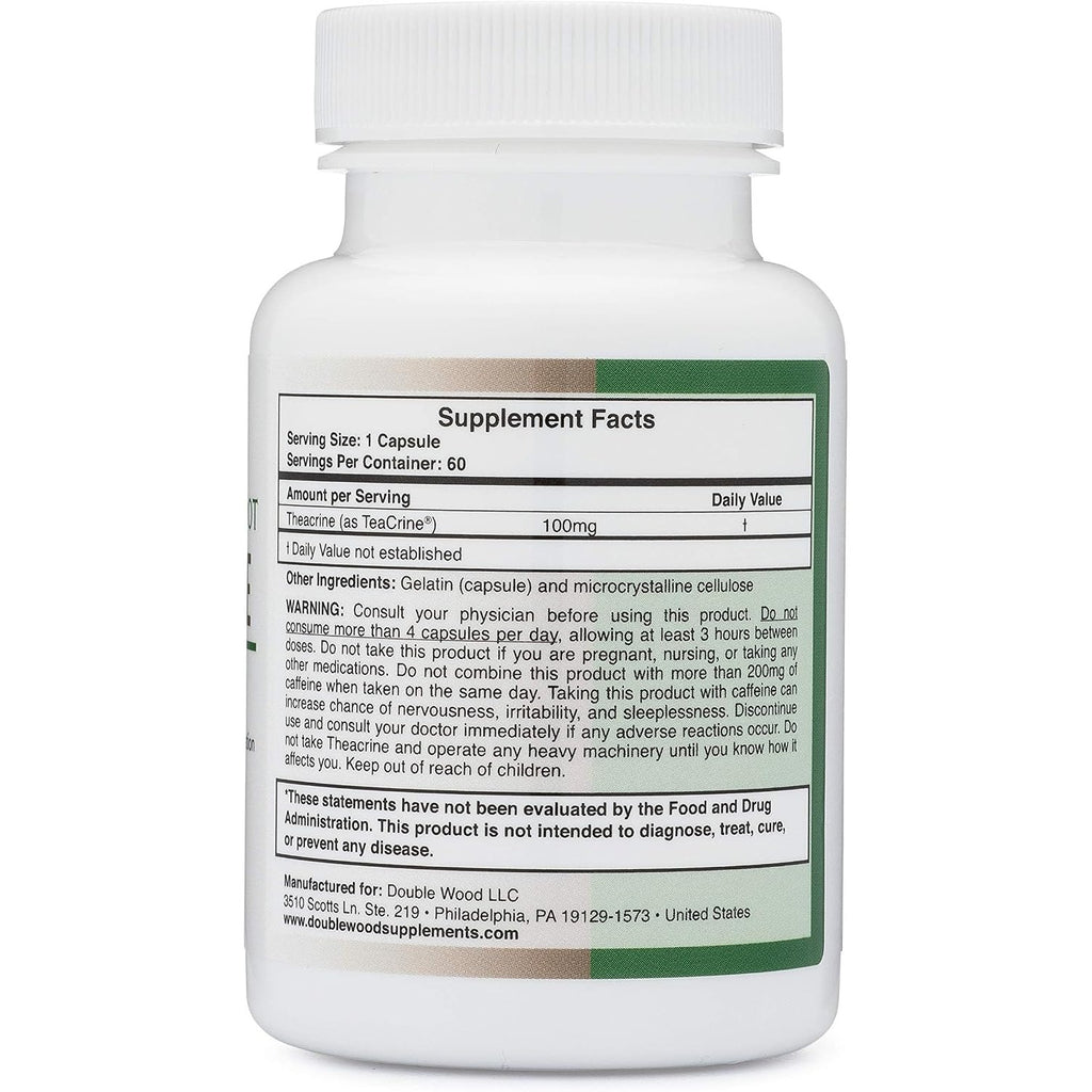 Double Wood Teacrina (TeaCrine) 100 mg 60 Cápsulas