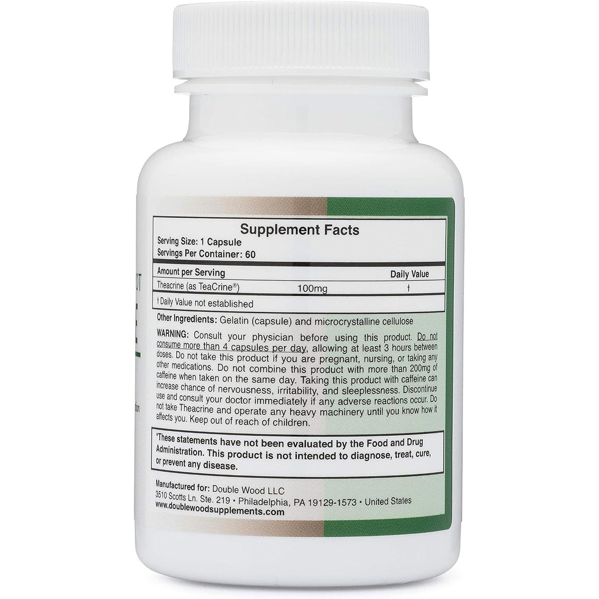 Double Wood Teacrina (TeaCrine) 100 mg 60 Cápsulas