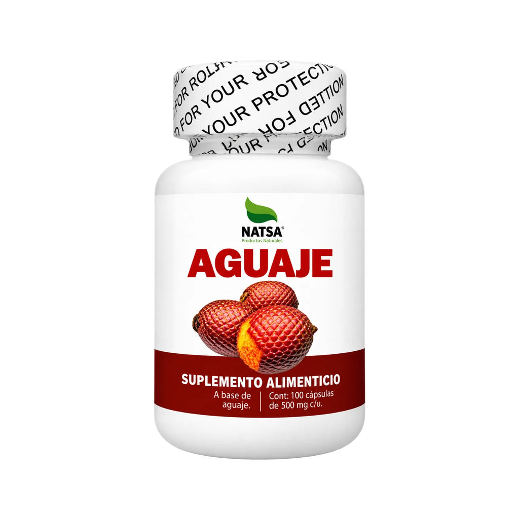 NATSA Aguaje 100 Cápsulas | Sabor Natural | 50 Porciones | 1 g de Aguaje por Porción | Suplemento Herbal de Origen Vegetal