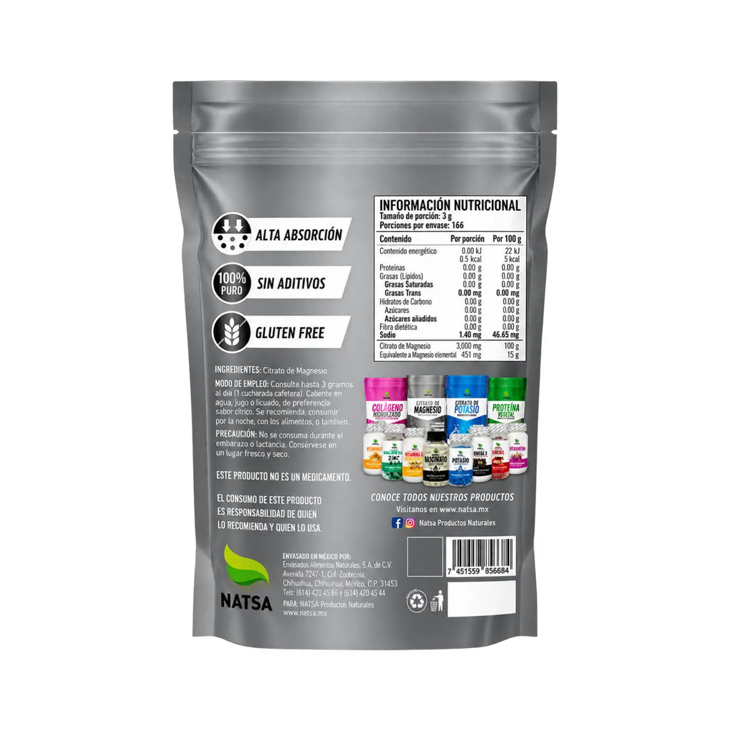 NATSA Citrato de Magnesio 500 g | Grado Alimenticio