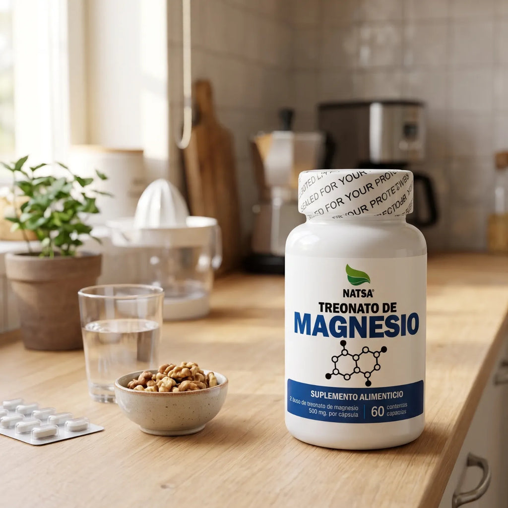 NATSA Treonato de Magnesio 1000 mg 60 Cápsulas | Sabor Natural | 30 Porciones | 80 mg de Magnesio Elemental por Porción | Apoyo al sistema nervioso y función muscular | Suplemento alimenticio