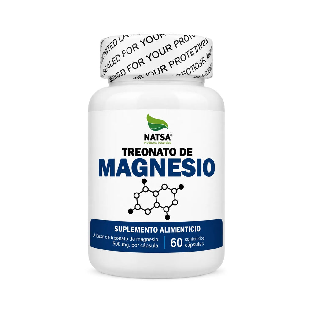 NATSA Treonato de Magnesio 1000 mg 60 Cápsulas | Sabor Natural | 30 Porciones | 80 mg de Magnesio Elemental por Porción | Apoyo al sistema nervioso y función muscular | Suplemento alimenticio
