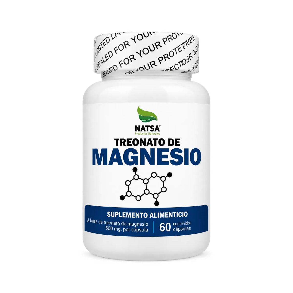 NATSA Treonato de Magnesio 1000 mg 60 Cápsulas | Sabor Natural | 30 Porciones | 80 mg de Magnesio Elemental por Porción | Apoyo al sistema nervioso y función muscular | Suplemento alimenticio