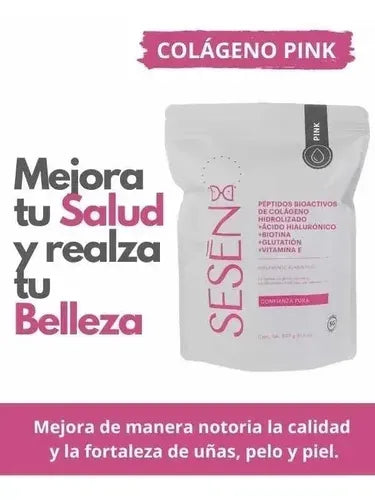 SESEN Pink | Colágeno Hidrolizado | Ácido Hialurónico + Biotina | Piel, Cabello y Uñas | Suplemento Alimenticio
