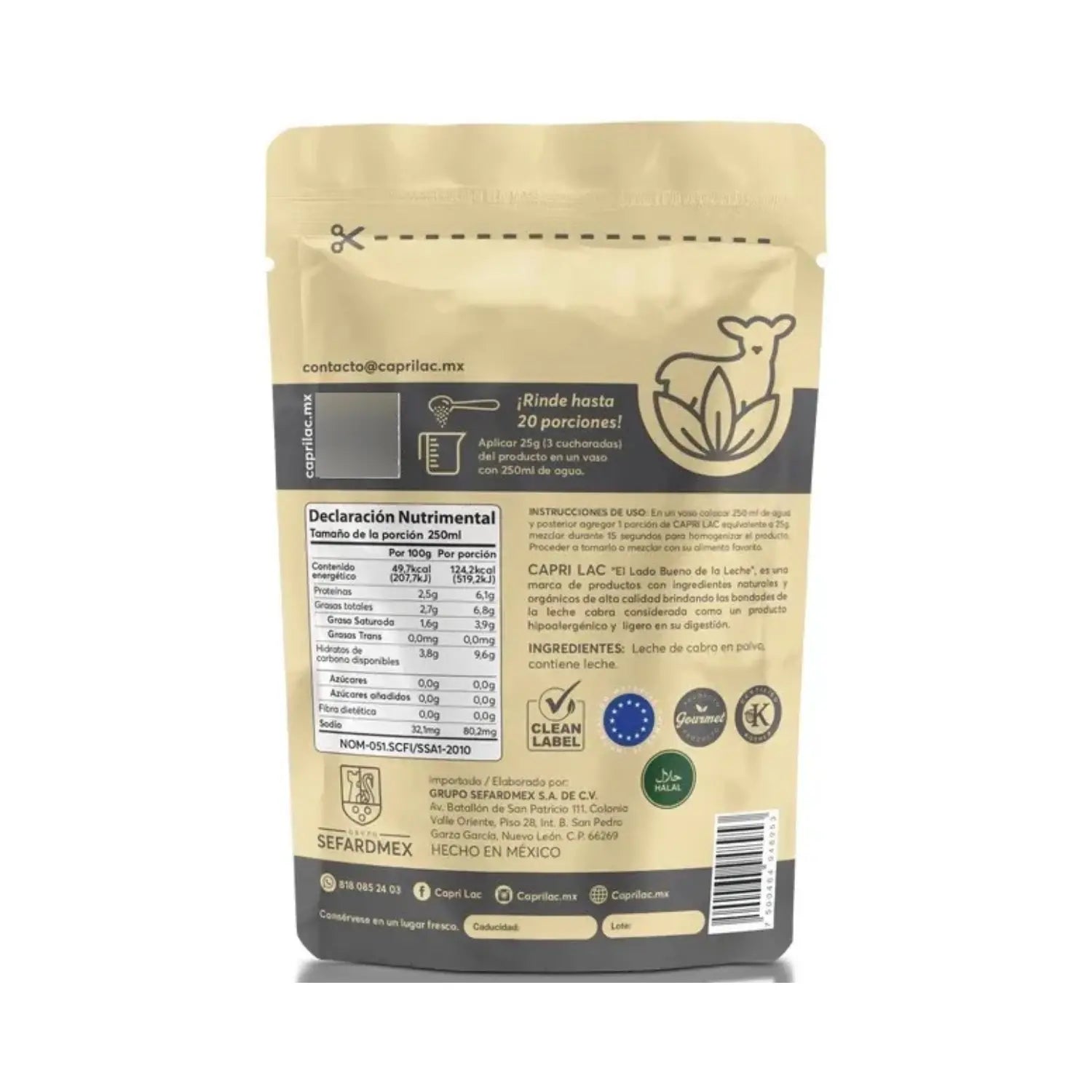 Capri Lac Leche de Cabra en Polvo Gluten Free 500 grs sfn