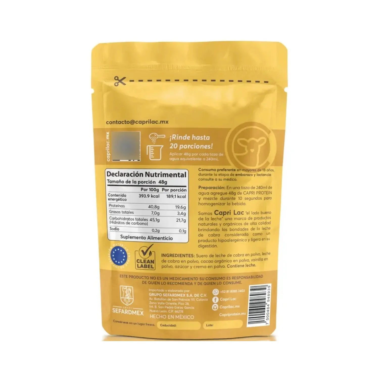 Capri Lac Capri proteina de suero de leche de cabra 1 kg sfn cacao