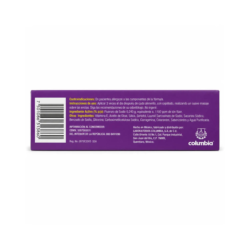 DENTOBAC KIDS PASTA DENTAL PARA NIÑOS CON FLUOR SABOR UVA 60 ML (75GR)