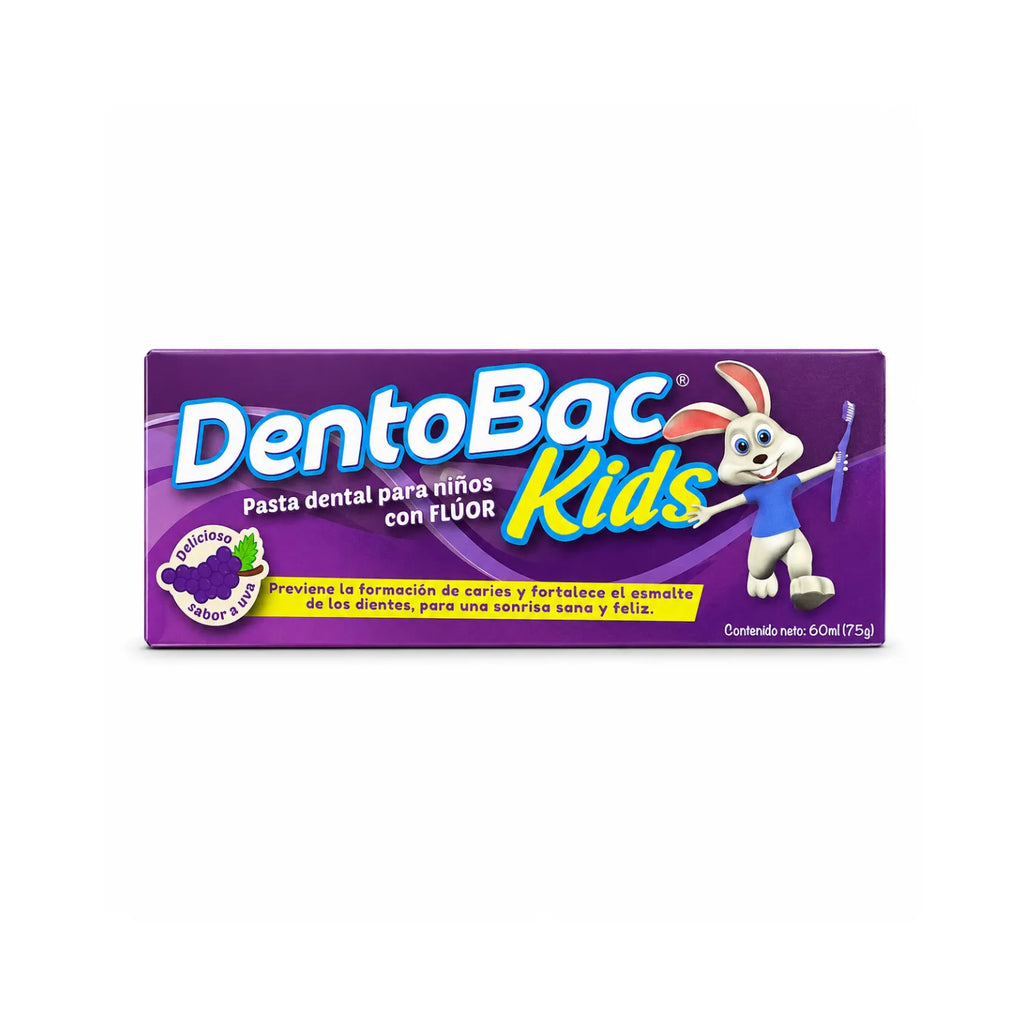 DENTOBAC KIDS PASTA DENTAL PARA NIÑOS CON FLUOR SABOR UVA 60 ML (75GR)