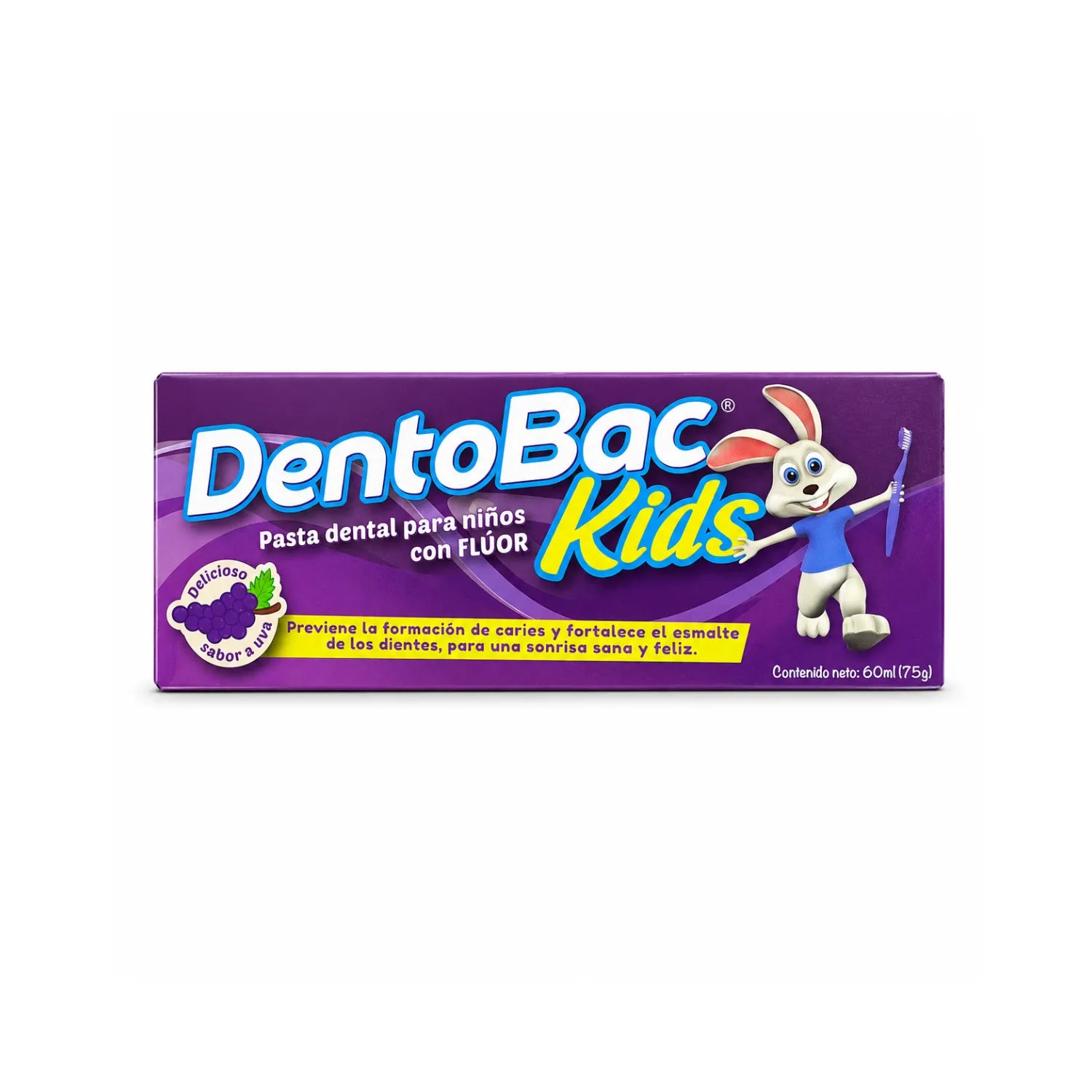 DENTOBAC KIDS PASTA DENTAL PARA NIÑOS CON FLUOR SABOR UVA 60 ML (75GR)