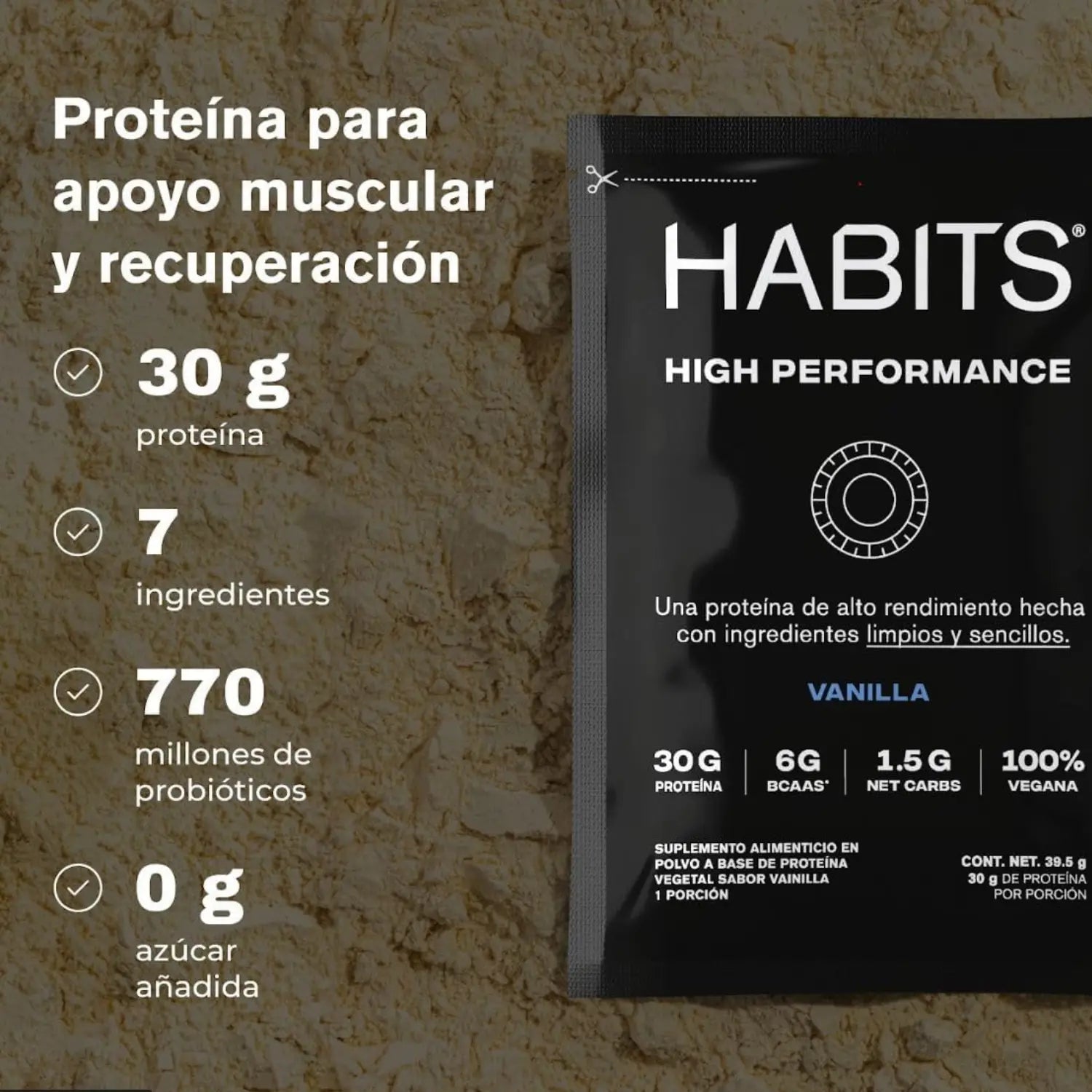 Habits Proteína Vegana By Checo Perez 16 sachets de 39gr Sfn vainilla