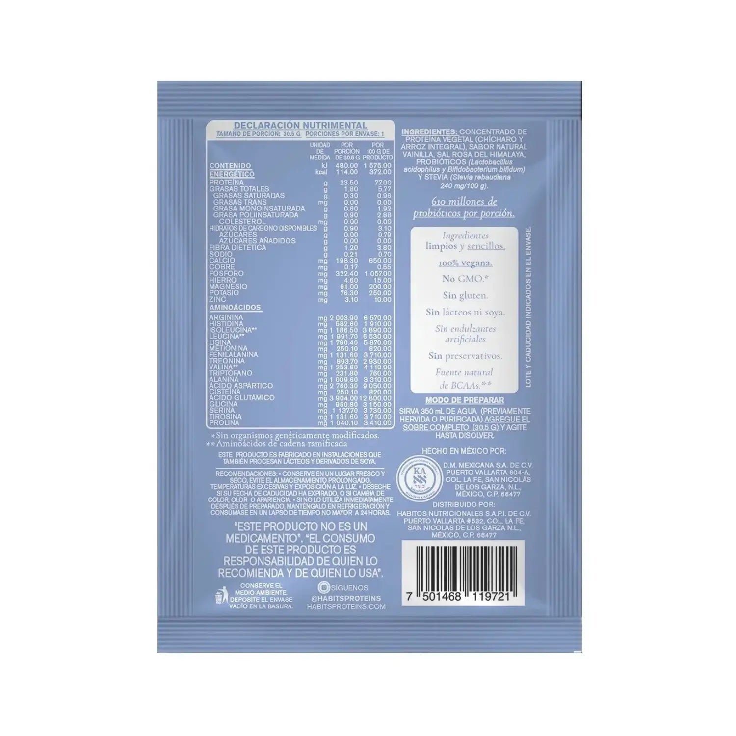 Habits Proteína Vegana Probioticos 16 Sachets De 30.5gr Sfn Vainilla