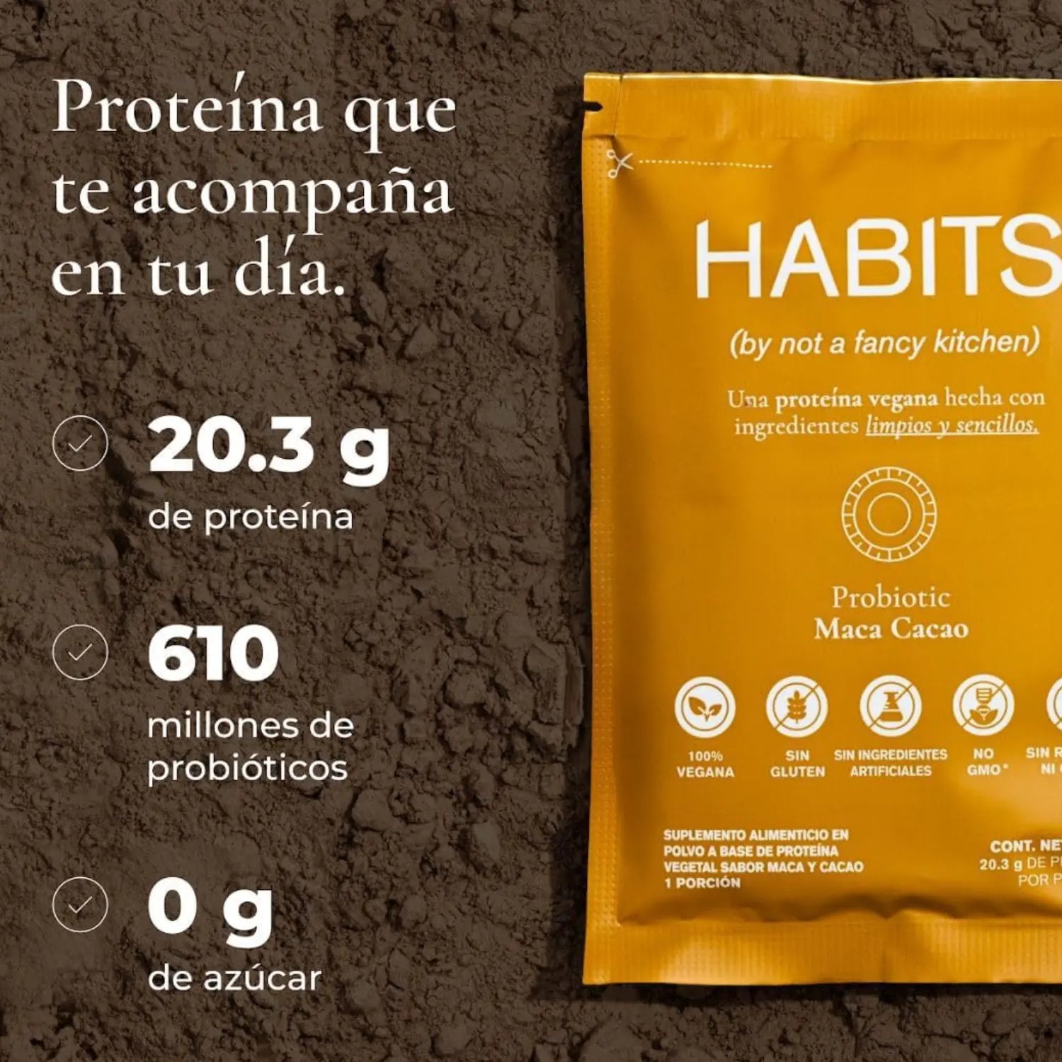 Habits Proteína Vegana Probioticos 16 Sachets De 30.5gr Sfn MACA CACAO
