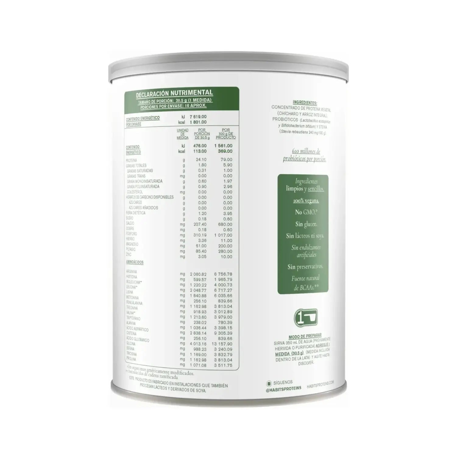 Habits Proteína Vegana Probioticos 488g Sfn NATURAL