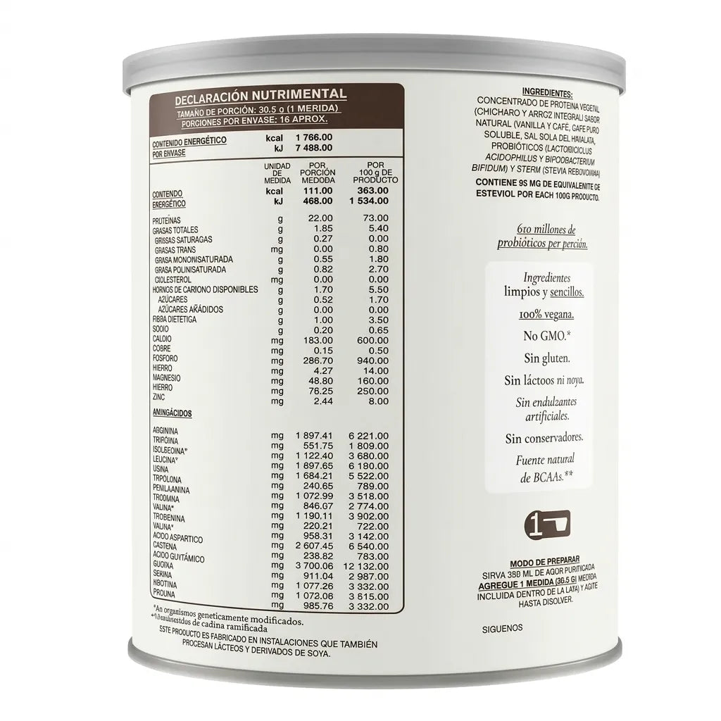 Habits Proteína Vegetal Macchiato 488 g | Proteína vegana con probióticos | 23.5 g de proteína por porción | Fuente natural de BCAAs | Sin azúcar añadida y sin gluten | Suplemento alimenticio