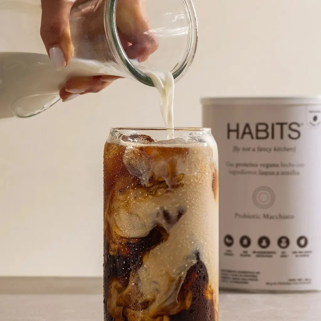 Habits Proteína Vegetal Macchiato 488 g | Proteína vegana con probióticos | 23.5 g de proteína por porción | Fuente natural de BCAAs | Sin azúcar añadida y sin gluten | Suplemento alimenticio