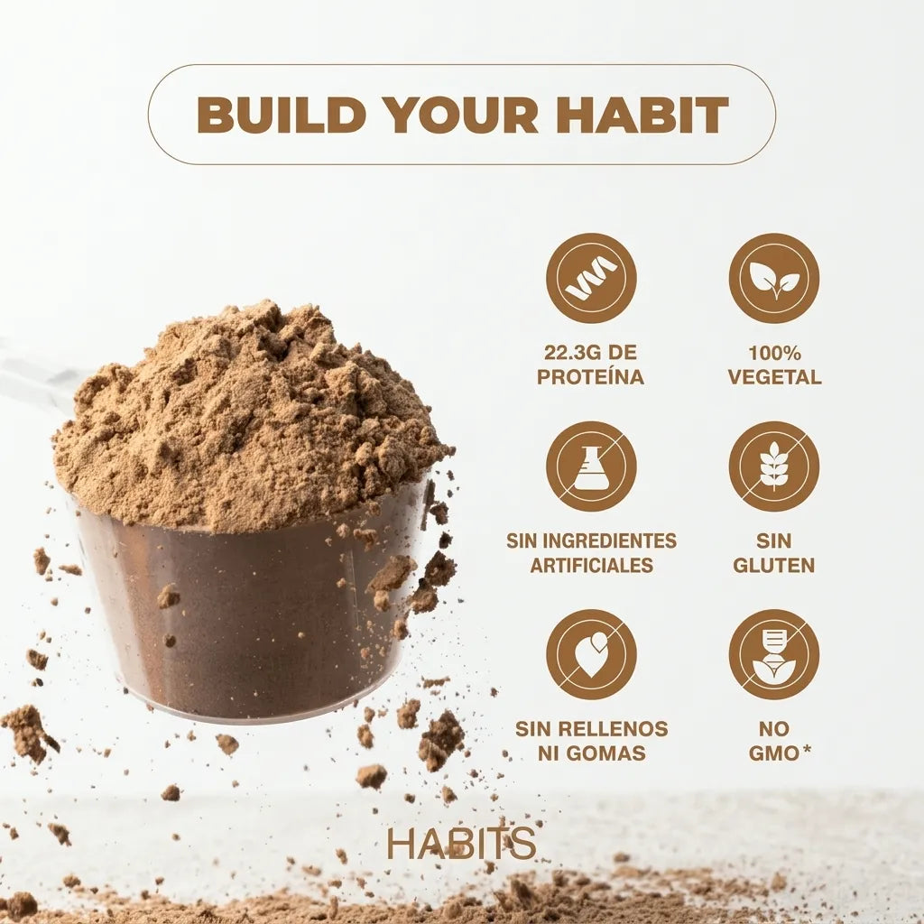 Habits Proteína Vegetal Macchiato 16 Sachets de 30.5 g | Proteína vegana con probióticos | Sabor vainilla y café | Fuente natural de BCAAs | Sin azúcar añadida | Suplemento alimenticio