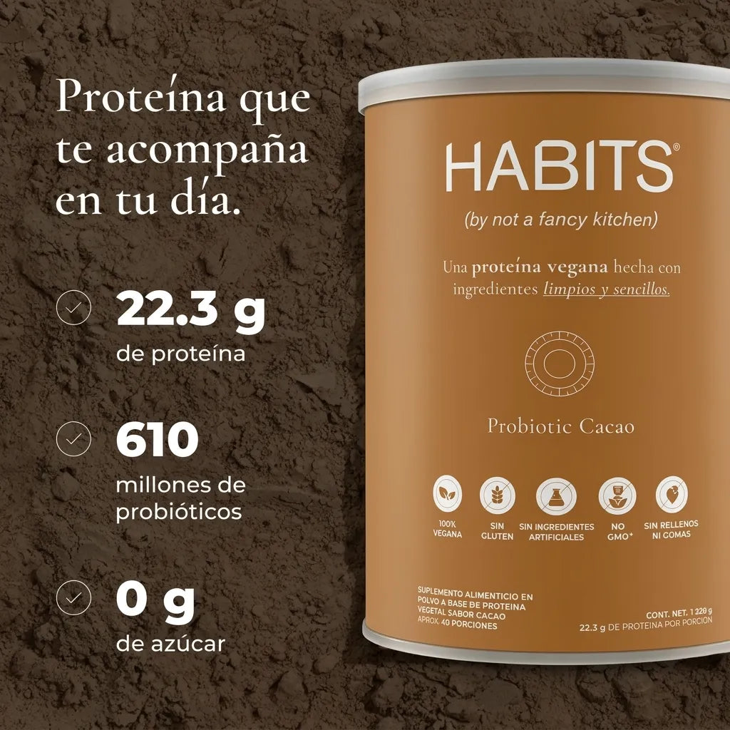 Habits Proteína Vegetal Macchiato 16 Sachets de 30.5 g | Proteína vegana con probióticos | Sabor vainilla y café | Fuente natural de BCAAs | Sin azúcar añadida | Suplemento alimenticio