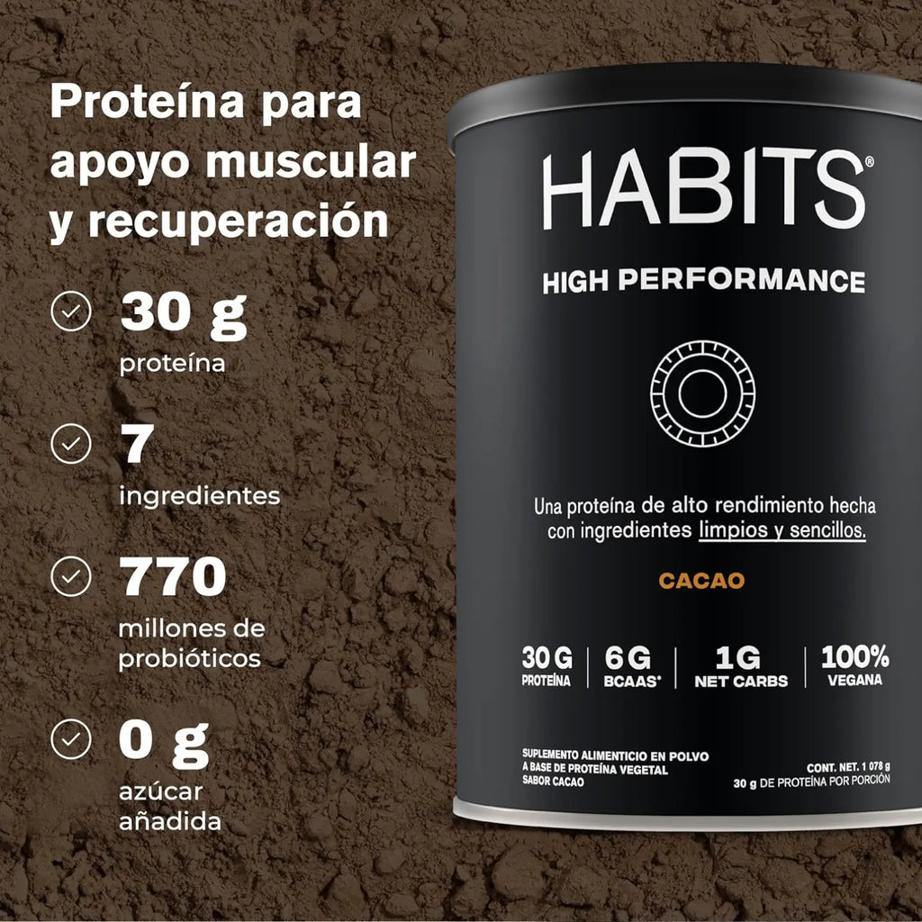 Habits Proteína Vegana By Checo Perez 1078g 27 serv Sfn cacao