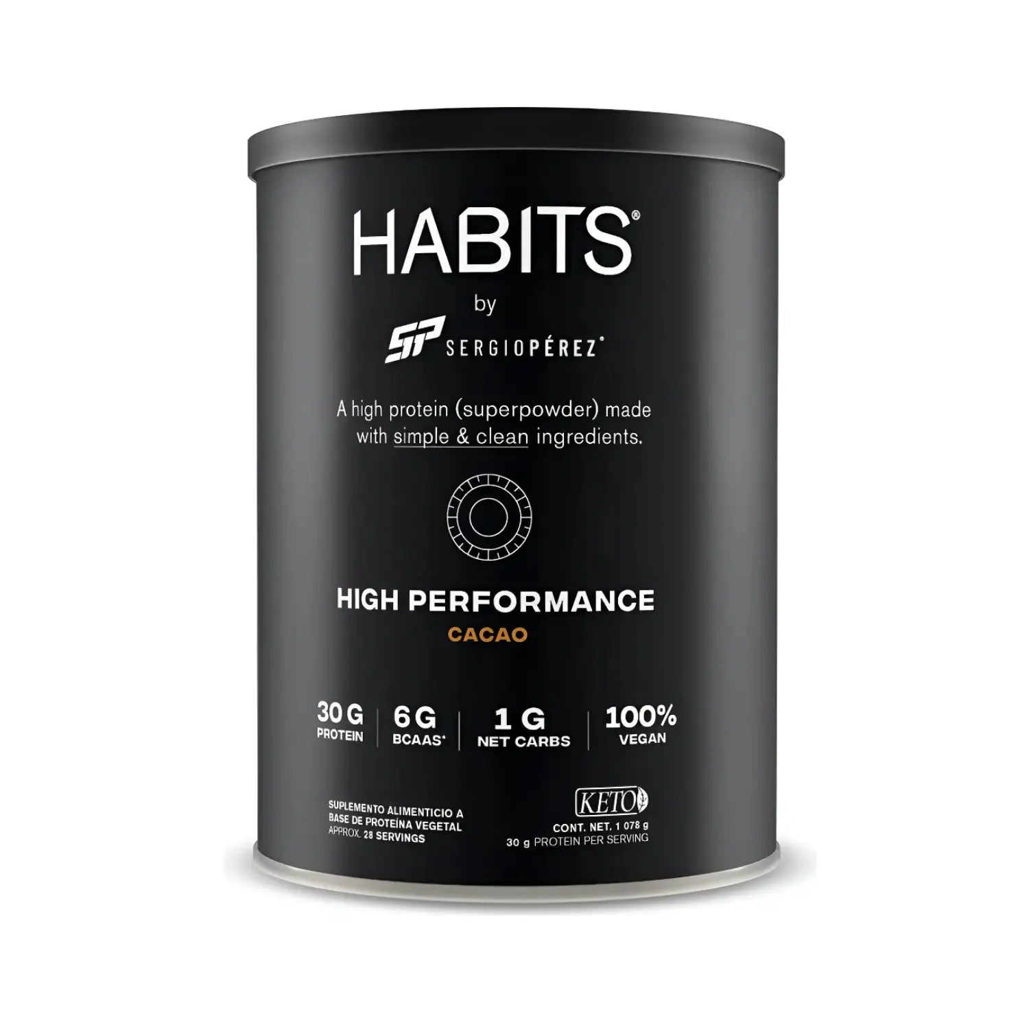 Habits Proteína Vegana By Checo Perez 1078g 27 serv Sfn cacao