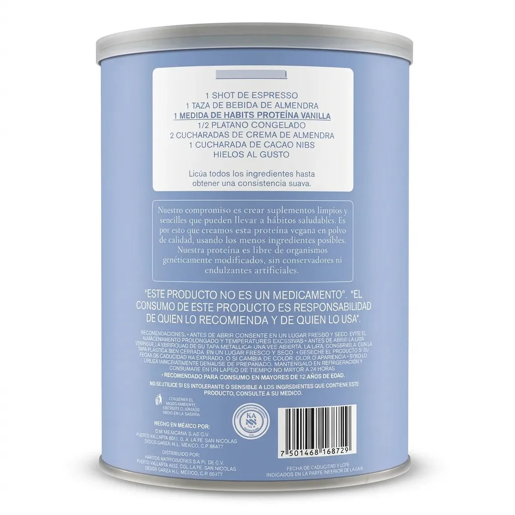 Habits Proteína Vegana Probiotic Vainilla 1220 g | Proteína vegetal con probióticos | 23.5 g de proteína por porción | Fuente natural de BCAAs | Sin azúcar añadida y sin gluten | Suplemento alimenticio