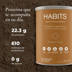 Habits Proteína Vegetal Probiotic Cacao 1220 g | Proteína vegana con probióticos | 22.3 g de proteína por porción | Fuente natural de BCAAs | Sin azúcar añadida y sin gluten | Suplemento alimenticio