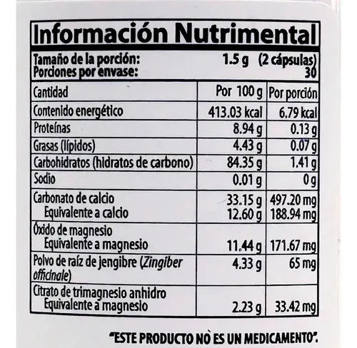 NATURAL HEALTH | Magnesio y Jengibre | 60 Cápsulas de 750 mg | Apoyo Muscular, Digestivo y Bienestar General