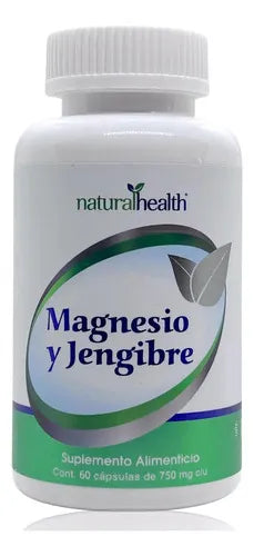 NATURAL HEALTH | Magnesio y Jengibre | 60 Cápsulas de 750 mg | Apoyo Muscular, Digestivo y Bienestar General
