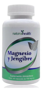 NATURAL HEALTH | Magnesio y Jengibre | 60 Cápsulas de 750 mg | Apoyo Muscular, Digestivo y Bienestar General