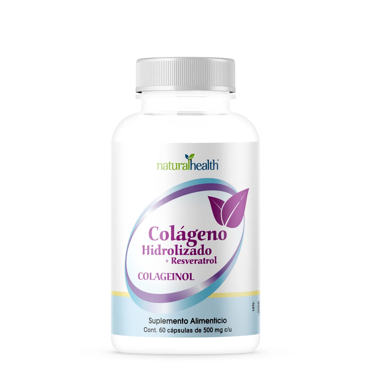 NATURAL HEALTH | Colágeno Hidrolizado con Resveratrol y Calcio | 60 Cápsulas de 500 mg | Apoyo para Piel, Articulaciones y Huesos