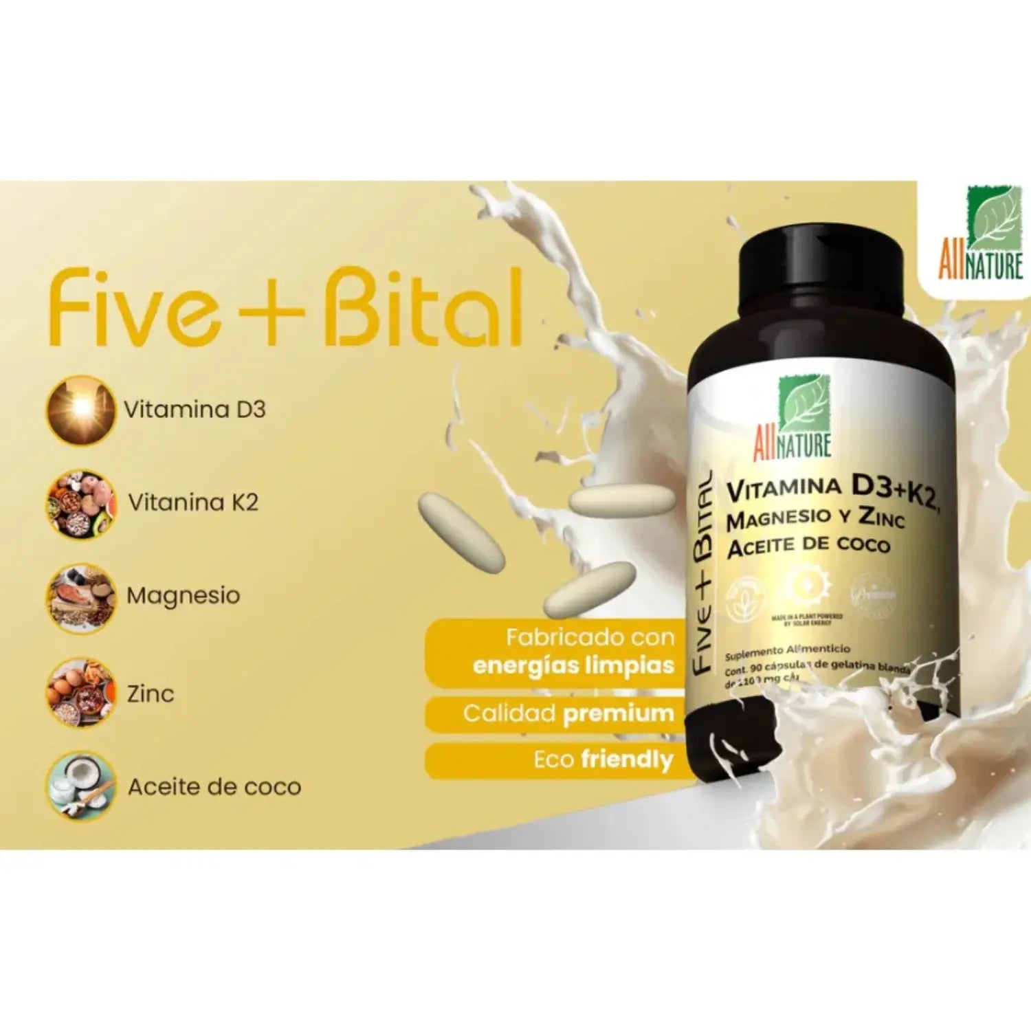 All Nature Vitamina D3 y K2 150 Capsulas 1100mg