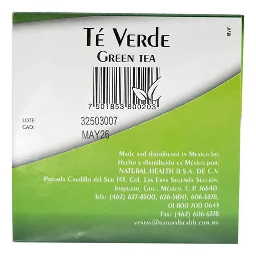 NATURAL HEALTH | Té Verde Camellia Sinensis | 30 Sobres de 2 g | Infusión Natural Antioxidante para el Bienestar General