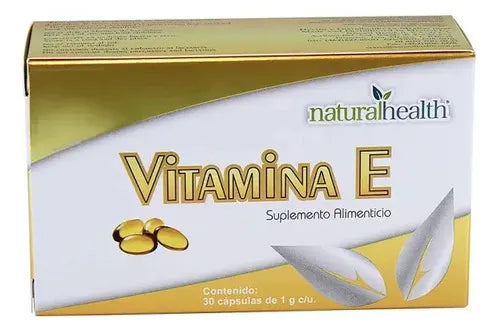 Natural Health Vitamina E | 30 Cápsulas de 1 g | Antioxidante y Cuidado de la Piel | Suplemento Alimenticio