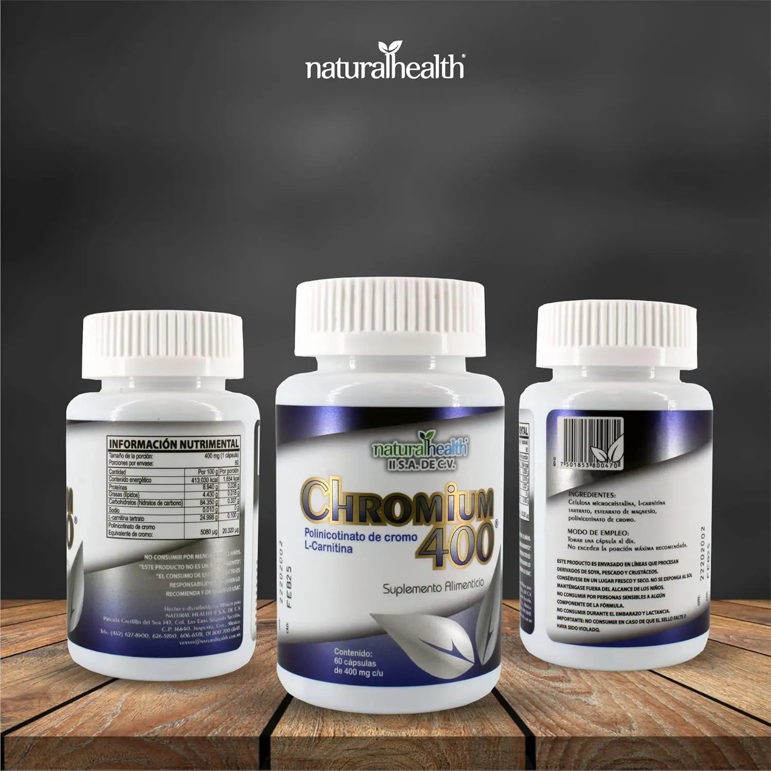 NATURAL HEALTH CHROMIUN 400 FRASCO 60 CAPSULAS DE 400 MG C/U
