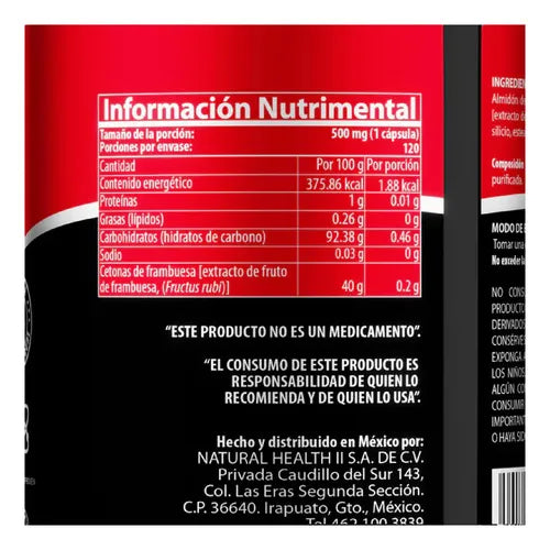 NATURAL HEALTH | Cetonas de Frambuesa | 120 Cápsulas de 500 mg | Complemento Nutricional para el Bienestar Metabólico