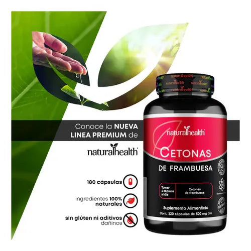 NATURAL HEALTH | Cetonas de Frambuesa | 120 Cápsulas de 500 mg | Complemento Nutricional para el Bienestar Metabólico