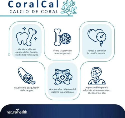 NATURAL HEALTH | Coral Cal Calcio de Coral con Vitamina D3 | 60 Cápsulas de 921 mg | Apoyo para Huesos y Dientes