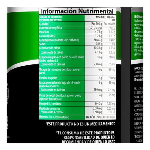 NATURAL HEALTH | Green Coffee Café Verde con Vinagre de Manzana y Té Verde | 120 Cápsulas de 500 mg | Apoyo Metabólico y Bienestar General