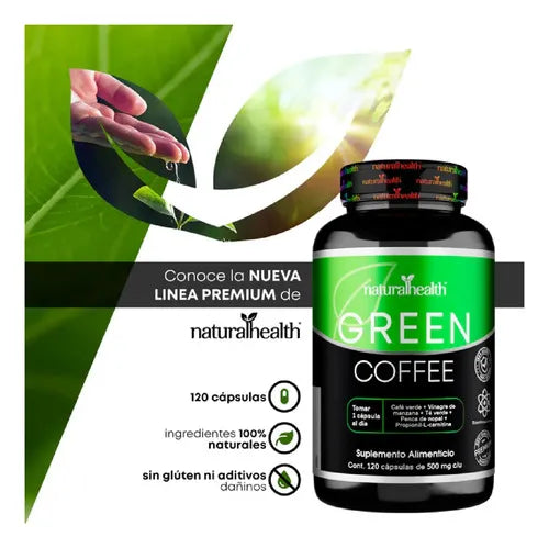 NATURAL HEALTH | Green Coffee Café Verde con Vinagre de Manzana y Té Verde | 120 Cápsulas de 500 mg | Apoyo Metabólico y Bienestar General