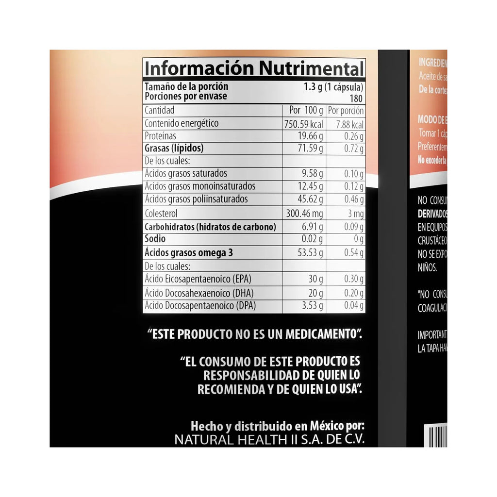 Natural Health Aceite de Salmón Noruego Omega 3 | EPA + DHA + DPA | Apoyo Cardiovascular, Cerebral y Visual | 180 Cápsulas